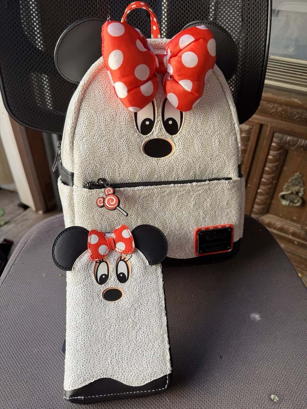 Loungefly Disney Minnie Ghost Glow in the Dark Sequin Mini Backpack